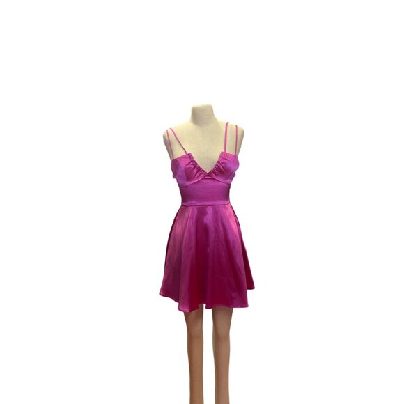Speechless Teen Girls Fuchsia Satin Strap Prom Wedding Homecoming Dress Junior - Picture 1 of 12